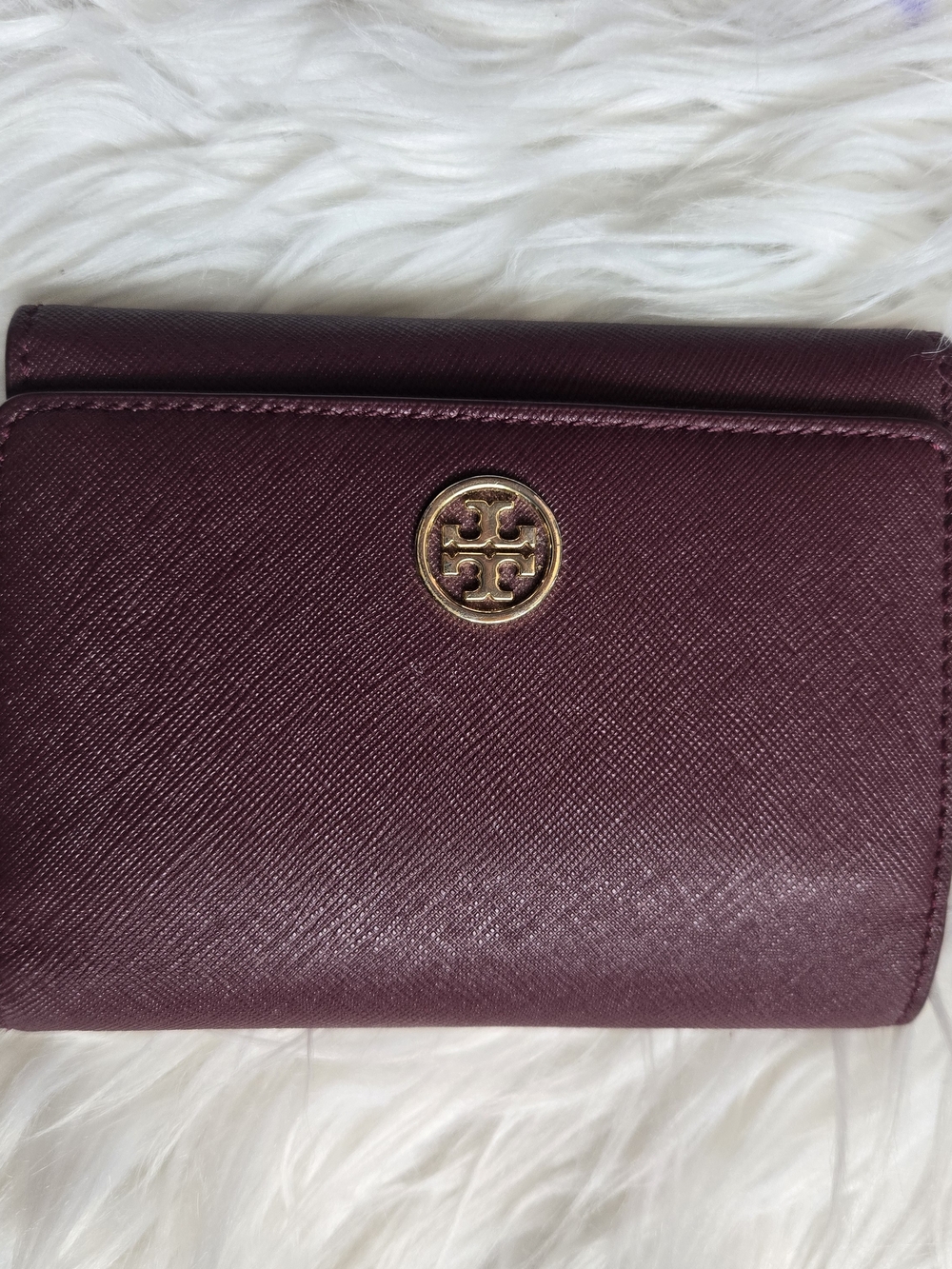 Tory Burch Plum Saffiano Leather Wallet with Gold Logo